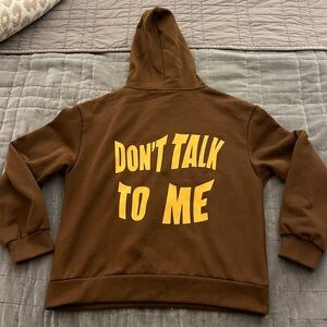 Womens cider brand ‘dont talk to me’ brown pullover hoodie